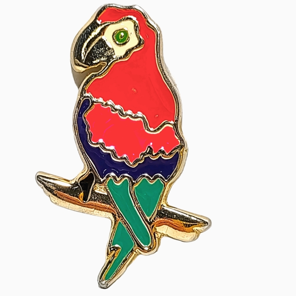 Vintage 80s Jewelry Brooch Pin Parrot Bird Enamel 3"